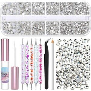 3600Pcs Gems Rhinestones with Makeup Glue, Tweezers Dotting Tools for Face Nail